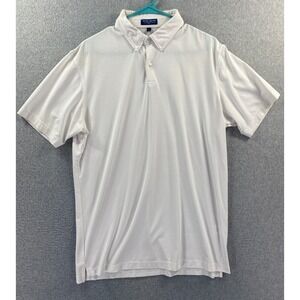 Peter Millar Crown Crafted Polo Mens Large Solid White Knit Collar Golf Shirt